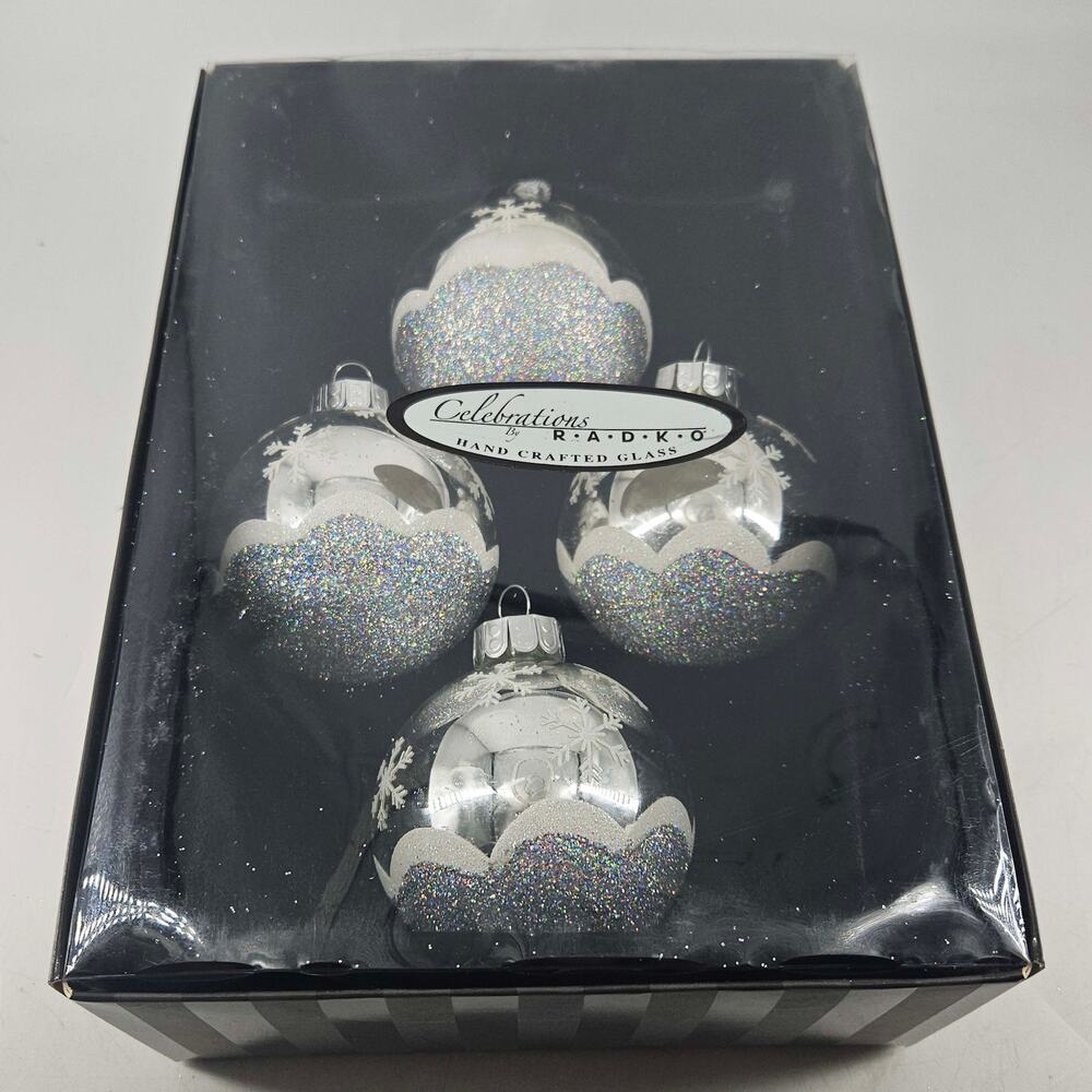 4 Celebrations by Radko hand crafted glass Christmas ornament Silver snowflake